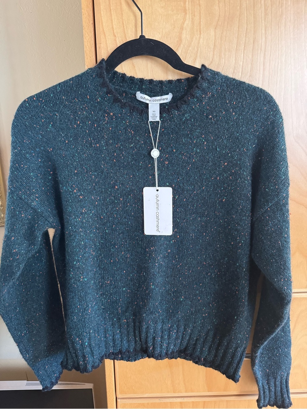 Autumn Cashmere Dark Green Flecked Crewneck Sweater